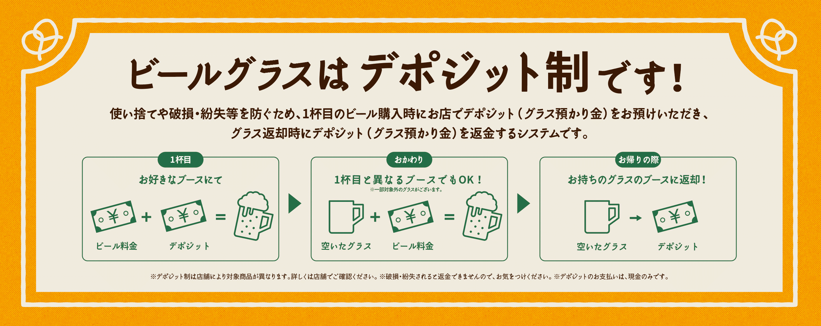 ビールグラスはデポジット制です！